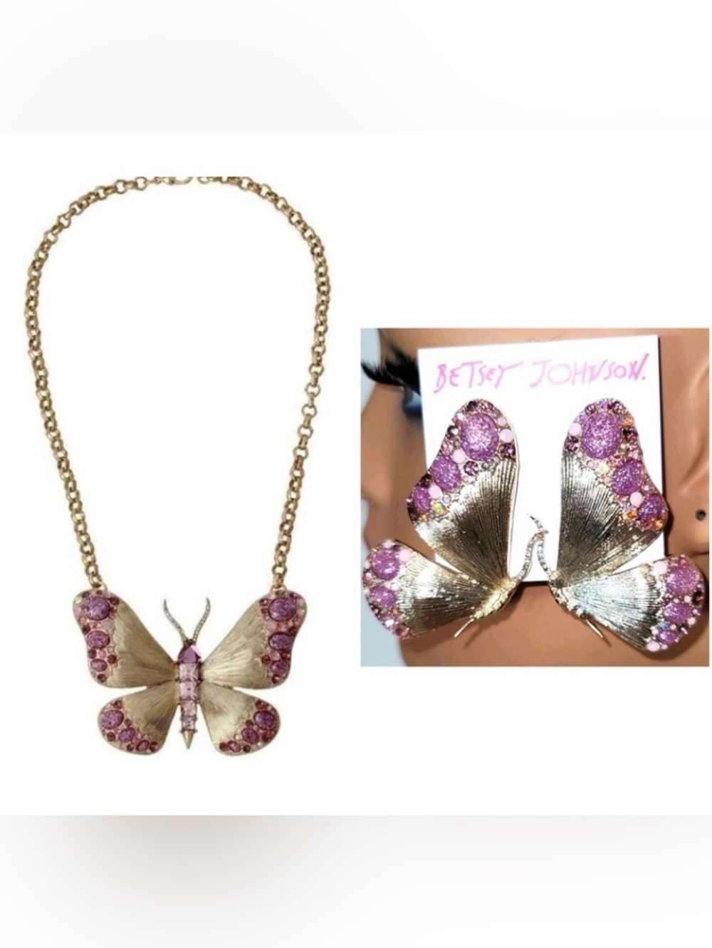 BETSEY JOHNSON SET Spring Is in the Air Butterfly Necklace & Earrings NEW NWT